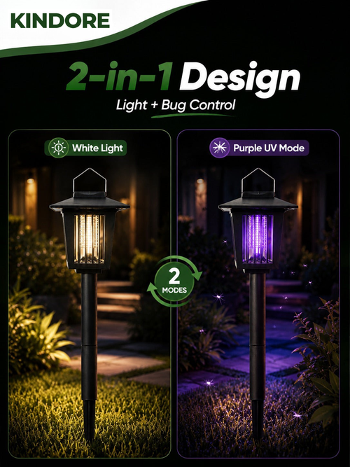 Solar Powered 2-in-1 Mosquito Zapper & Waterproof Garden Lamp
